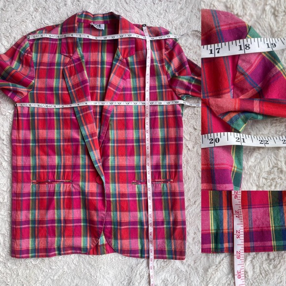 Vintage 90s rainbow plaid single breasted blazer oversized longline colorful M - Picture 5 of 17